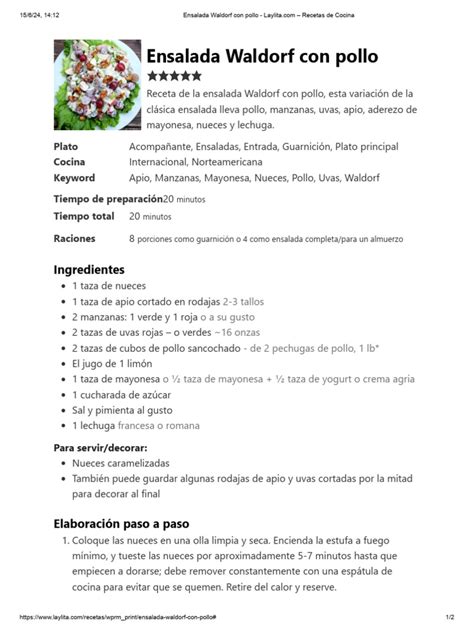 Ensalada Waldorf Con Pollo Recetas De Cocina Pdf