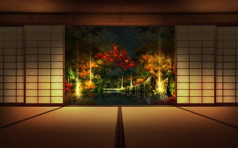 Japanese Shoji Room With Tree View Hd Wallpaper