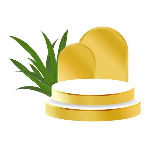 White And Gold 3d Podium With Tropical Leaf And Golden Arch Perfect For