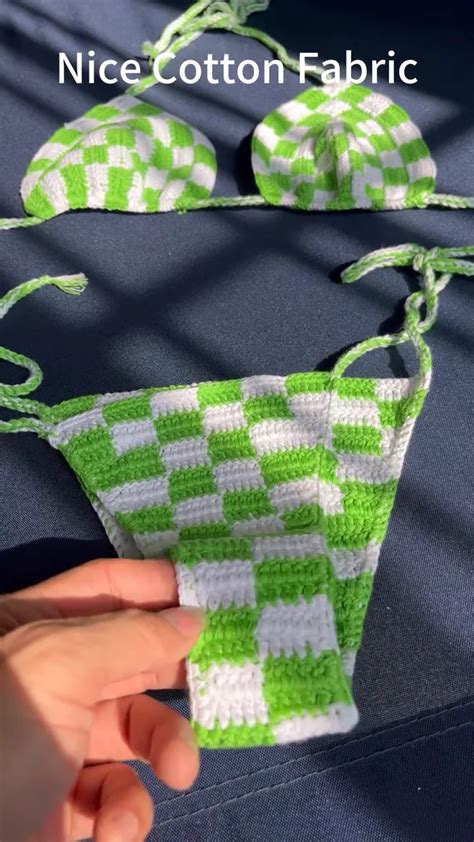 2024 Green Checker Crochet String Bikini Set Sexy Bathing Suit Reversible Brazil Swimwear For
