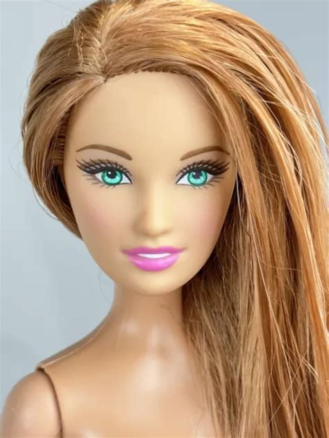 Vintage Nude Barbie Doll Green Eyes Long Reddish Blonde Hair Pink Lips Ooak