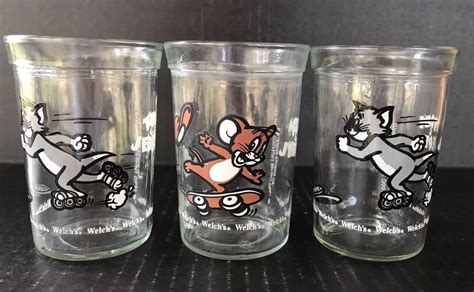 Vintage Welch’s Jelly Jars Tom And Jerry Glasses 1990 Set Of 3 Jelly Jars Jar Jelly