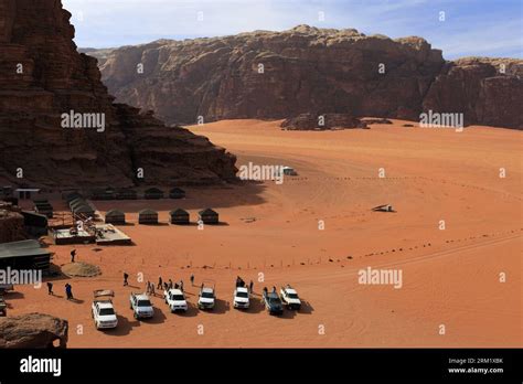 Tourist On A Jeep Tour In Wadi Rum Unesco World Heritage Site Jordan
