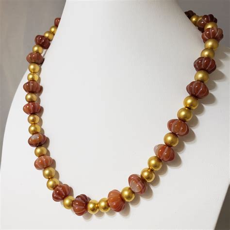 Carnelian Beaded Necklace and Earrings - Etsy