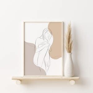 Nude Woman With Towel Line Art Female Body Printable Print Etsy