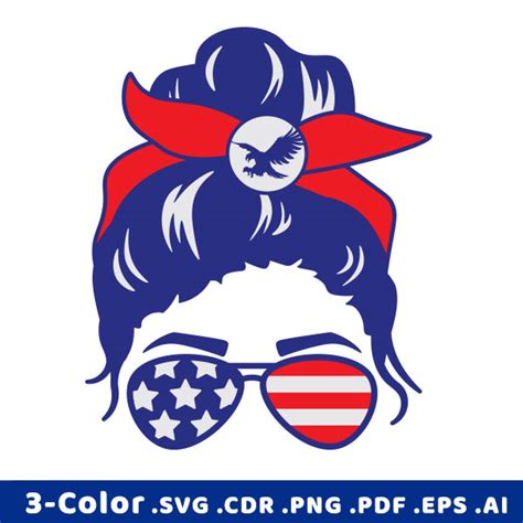 Patriotic Messy Bun Svg Design Instant Download