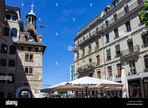 The Geneva Molard Clock Tower In Downtown Geneva Switzerland Stock