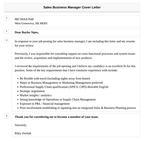 Sales Business Manager Cover Letter Velvet Jobs