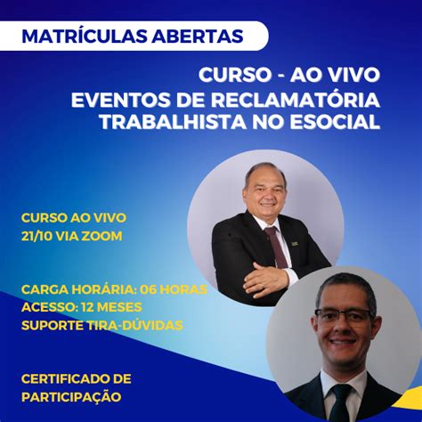 Curso Eventos De Reclamat Ria Trabalhista No Esocial Legistrab Cursos