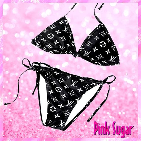 Louis Vuitton Designer Black Bikini Pink Sugar Bikini