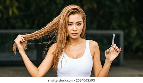Beautiful Blonde Asian Woman Tight White Ai Generated Image Shutterstock