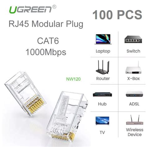 UGREEN CAT 6 UNSHIELDED RJ45 MODULAR PLUGS 100PACK GOLD PLATED 3U