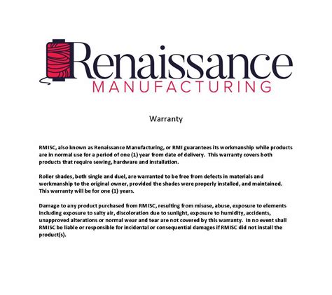 Warranty – Renaissance Drapery Manufacturing