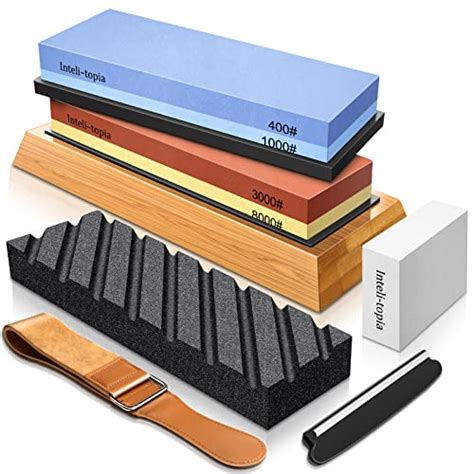 Intelitopia Complete Knife Sharpening Stone Set Dual Grit Whetstone