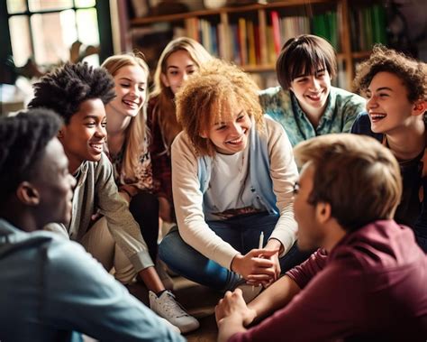 Un Groupe D Tudiants R Unis En Cercle Engag S Dans Une Discussion