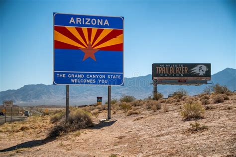 ARIZONA, USA - JUNE 19, 2018: Arizona and Nevada Border Along a Major Road Editorial Image ...