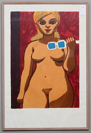 LARS NORRMAN Naked Woman With Sunglasses Color Lithograph Signed And