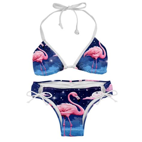 Starry Sky Flamingo Swimsuit Women Bikinis Detachable Sponge Adjustable Strap Bikini Set Two