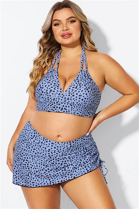 V Neck Black Dots Printed Halter Sexy Bikini Top Meet Curve Meet Curve