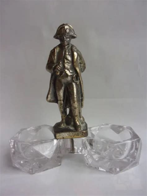 ANCIEN SALERON DOUBLE Verre Taillé Statue de Napoléon en Métal Régule