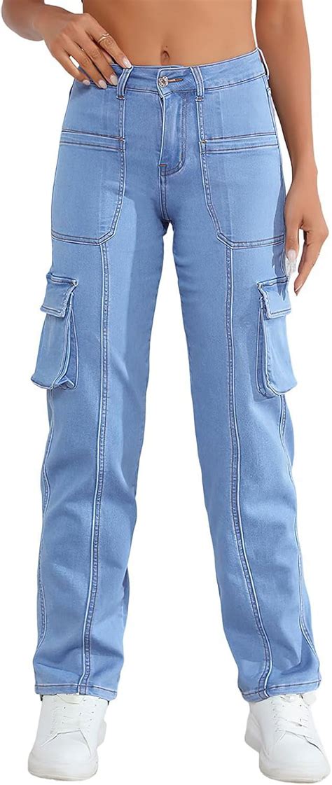 Gzhlonkima Womens Jeans High Rise Baggy Flap Pocket Straight Wide Leg