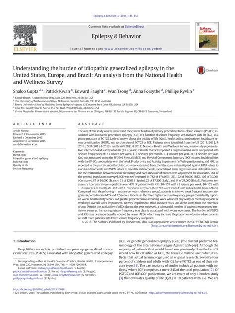 Pdf Understanding The Burden Of Idiopathic Generalized Epilepsy In