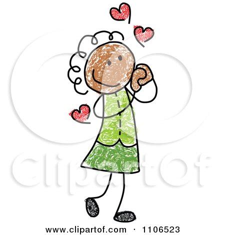 Clipart Stick Drawing Of A Black Girl In Love - Royalty Free Vector ...