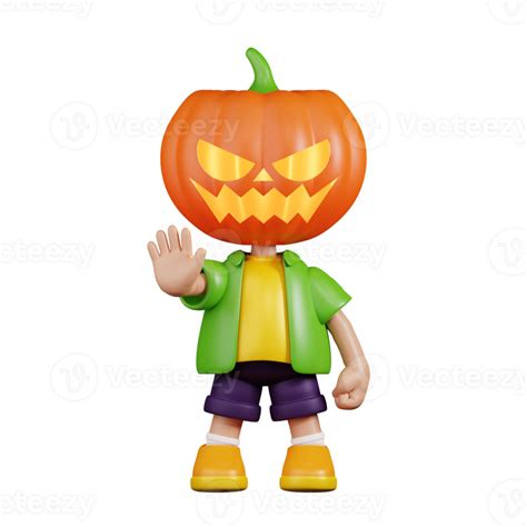 3d Character Pumpkin Doing The Stop Sign Pose 3d Render Isolated On