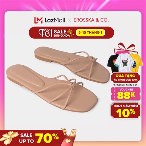 Dép nữ thời trang đế bằng Erosska phối dây quai mảnh màu nude DE Lazada vn