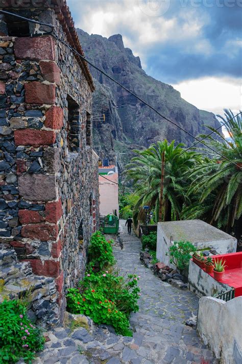 Street of Masca village with old houses, Tenerife, Canarian Islands