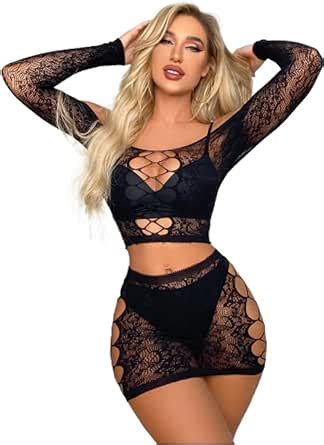 Amazon Hayzz Womens Fishnet Lingerie Sexy Sensual Exotic Off Shoulder Two Pieces Lingerie