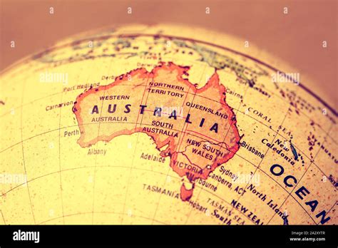 Australia On Atlas World Map Stock Photo Alamy