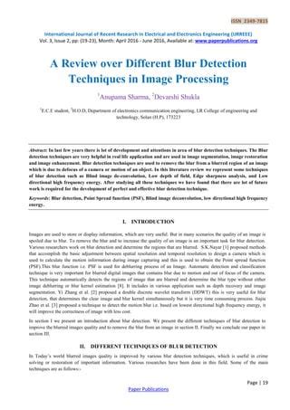 A Review Over Different Blur Detection Techniques In Image Processing Pdf