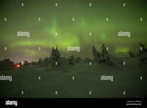 Northern Lights Over Levi Mountain And Ski Resort Kittilä Lapland