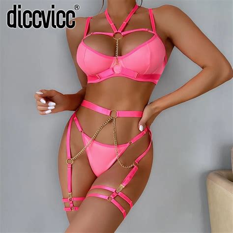 Jual Preorder Diccvicc Luxury Lingerie Sexy With Chain Halter Bra Fancy Garters Intimate Women