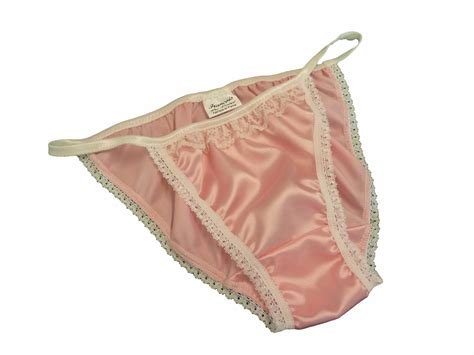 PINK Shiny SATIN Panties MINI TANGA String Bikini Ivory Lace New Made