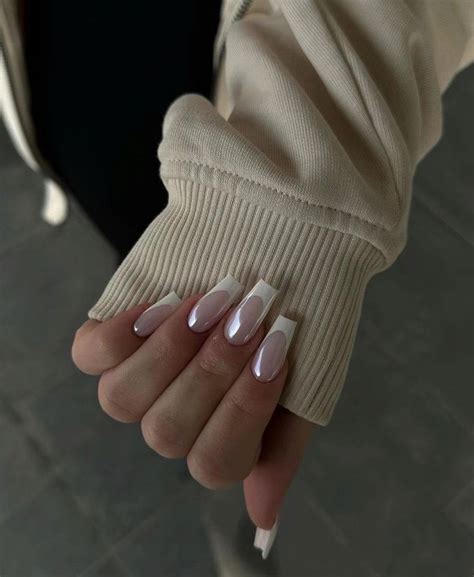 White French Pink Nude Chrome Effect Mirror Effect Gloss Finished Long