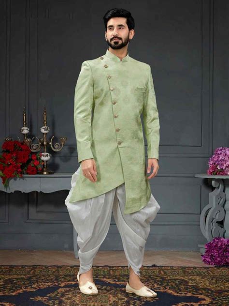 Pista Heavy Imported Jacquard Woven Groom Wedding Sherwani