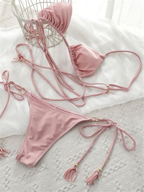 SHEIN Swim SXY Bañador bikini triángulo simple vinculado con aro Mode de Mujer SHEIN España