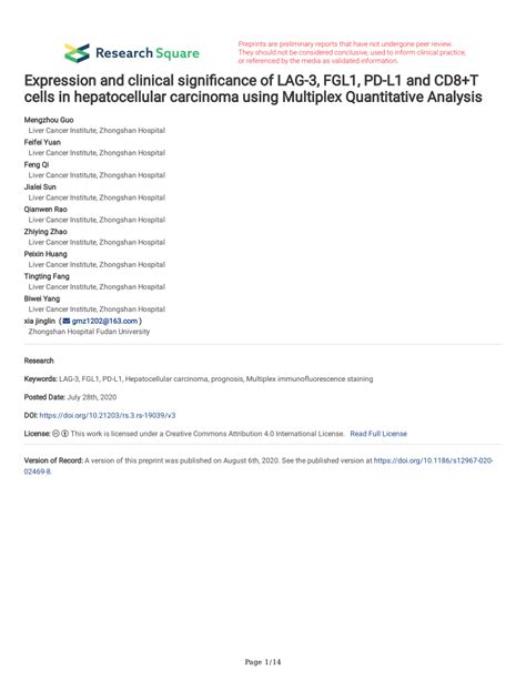 Pdf Expression And Clinical Significance Of Lag Fgl Pd L And