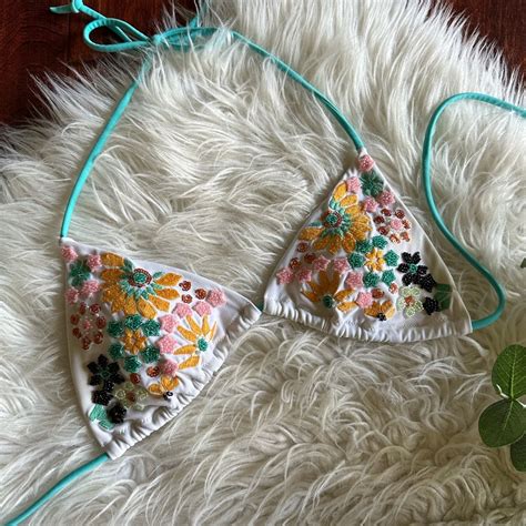 Victorias Secret Beaded Triangle Bikini Top B Gem