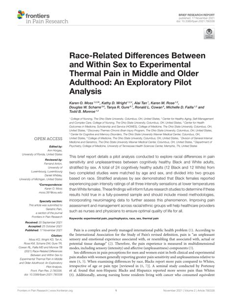 PDF Race Related Differences Between And Within Sex To Experimental