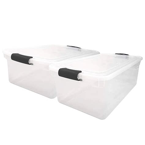 HOMZ 64-Quart Clear Plastic Stackable Storage Bin with Lid, 2 Pack ...