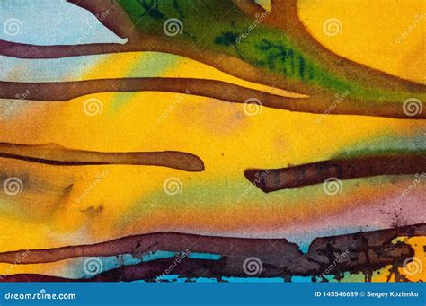 Rice Terraces Fragment Hot Batik Handmade Abstract Surrealism Art On Silk Stock Illustration