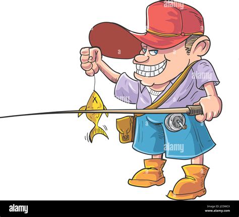 Cartoon Fisherman Caught A Fish Isolated Stock Photo Alamy