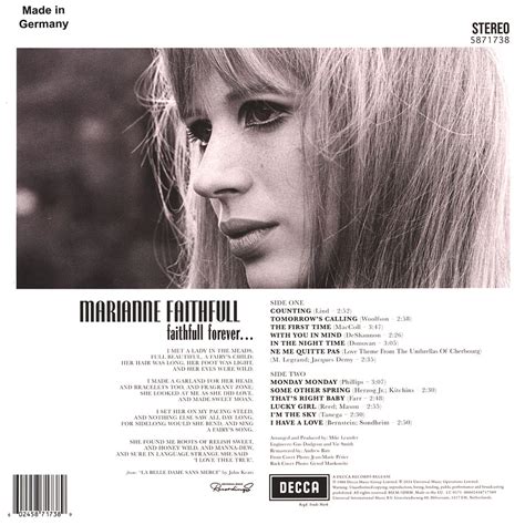 Marianne Faithfull Faithfull Forever Record Store Day 2024 Clear