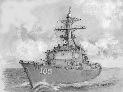 Aegis-destroyer Drawing by Jim Hubbard