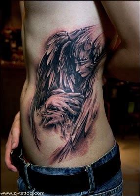 Dark Angel with Face and Wings Tattoo Designs