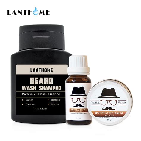 Lanthome Beard Wash And Conditioner Kits For Men Organic Beard Oil Balm Mustache Wax