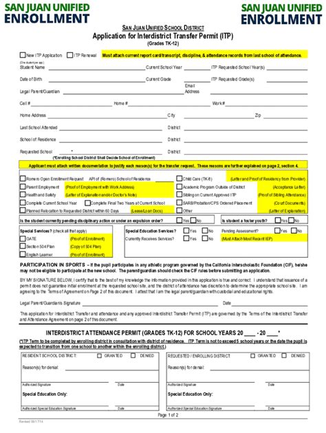 Fillable Online Application For Interdistrict Attendance Permit Form